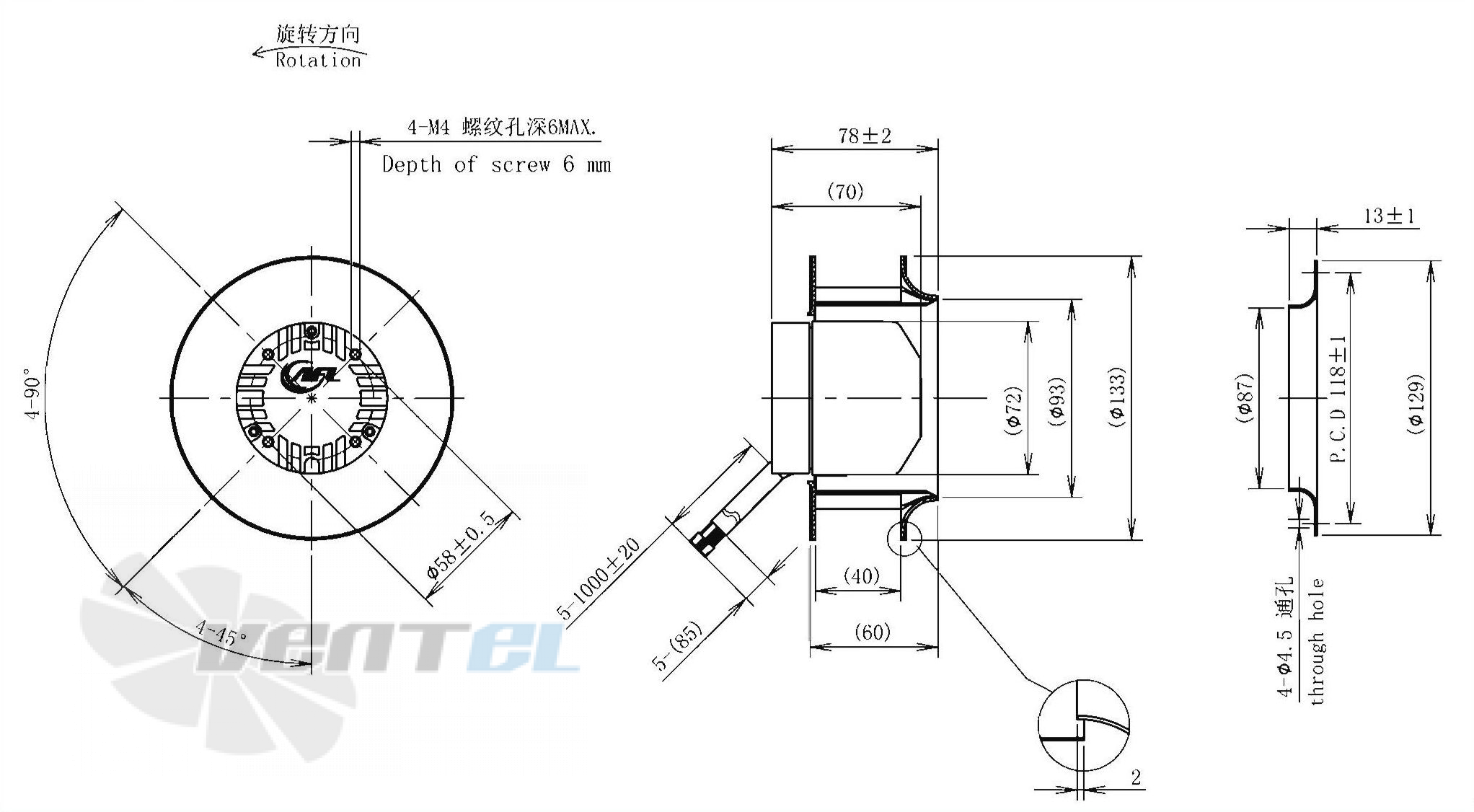 Габаритные размеры AFL B3P133-DC072-100 0.055 кВт