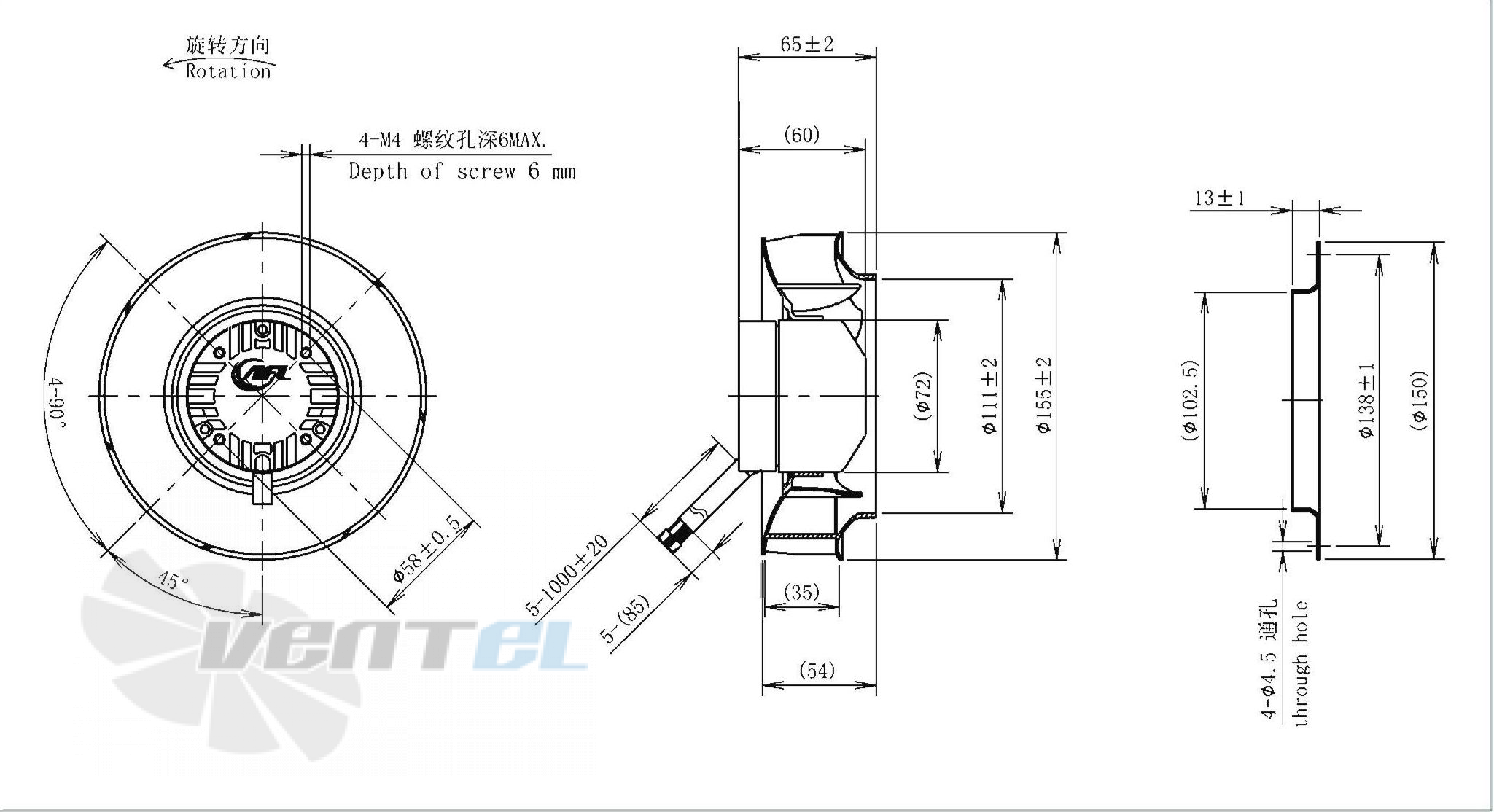 Габаритные размеры AFL B3P155-DC072-002 0.03 кВт