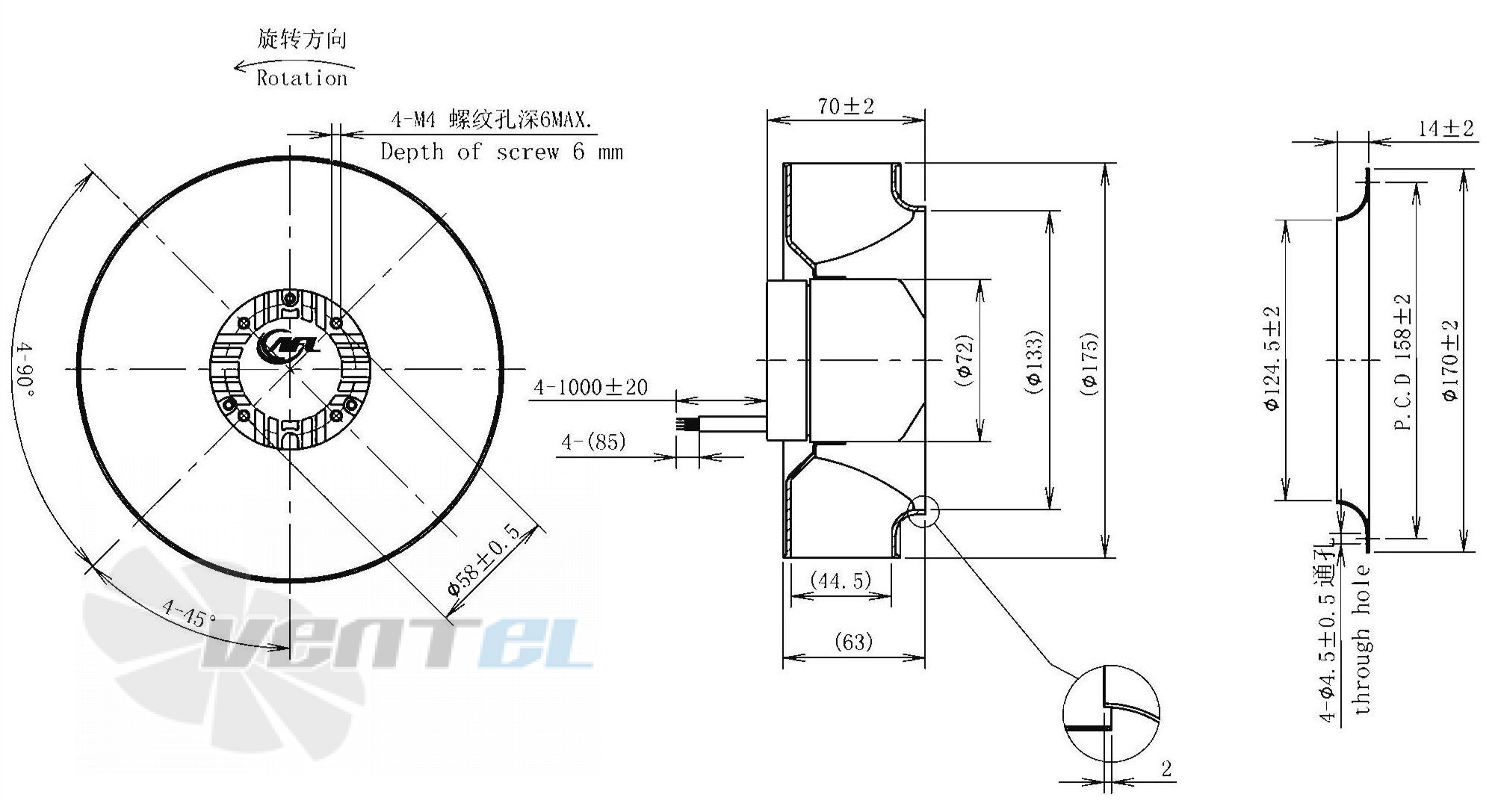 Габаритные размеры AFL B3P175-DC072-100 0.05 кВт