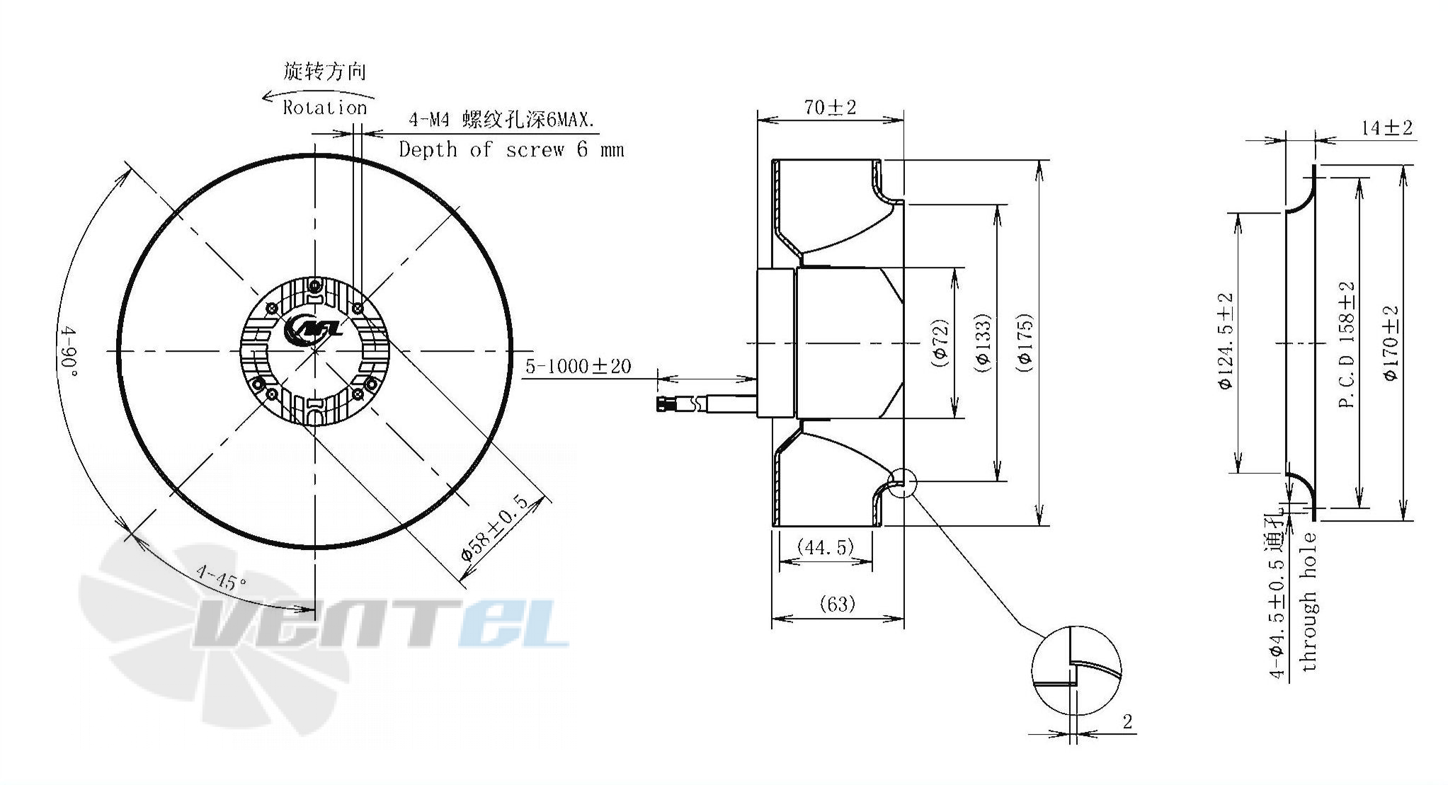 Габаритные размеры AFL B3P175-DC072-002 0.08 кВт