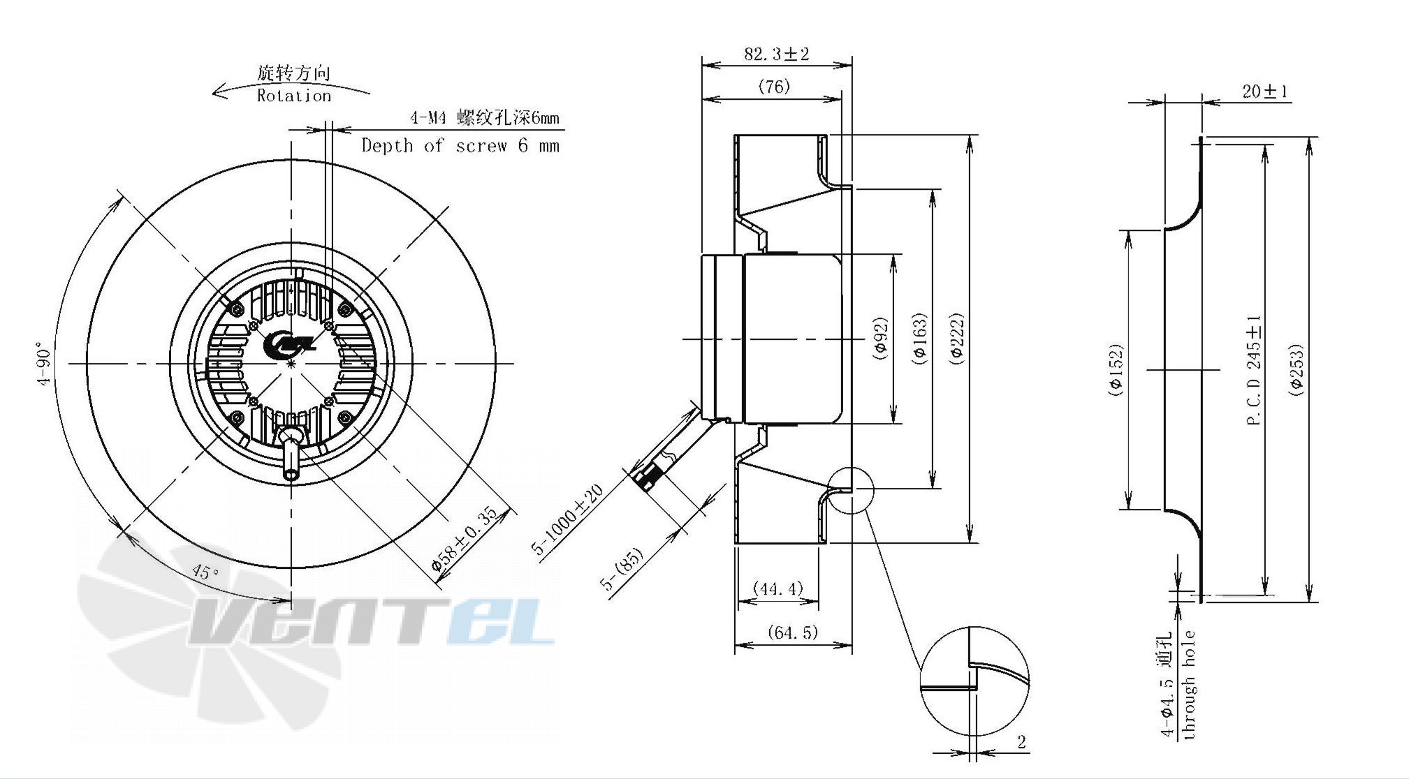Габаритные размеры AFL B3P220-DC092-005 0.14 кВт