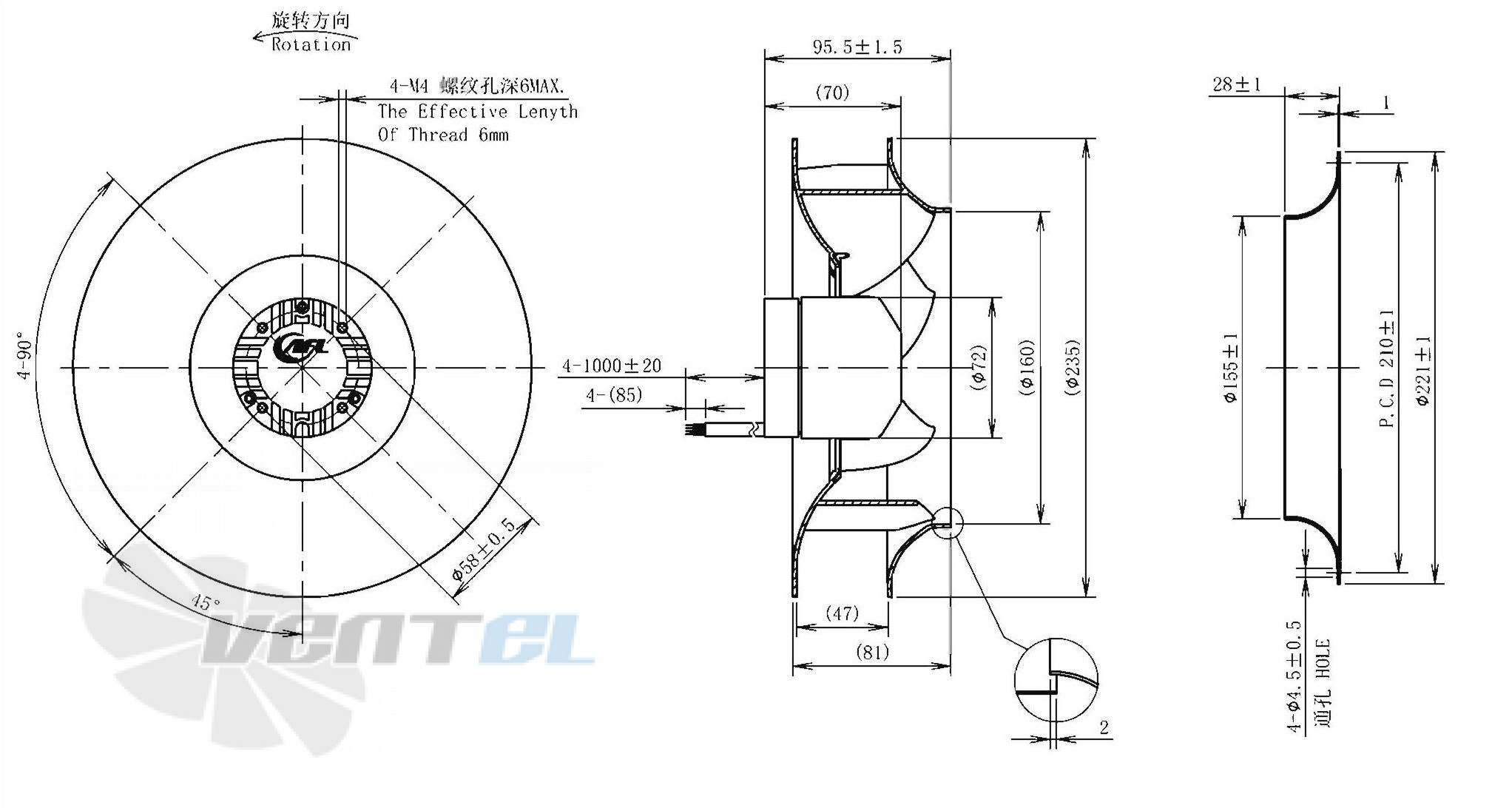 Габаритные размеры AFL B3P225-DC072-010 0.055 кВт