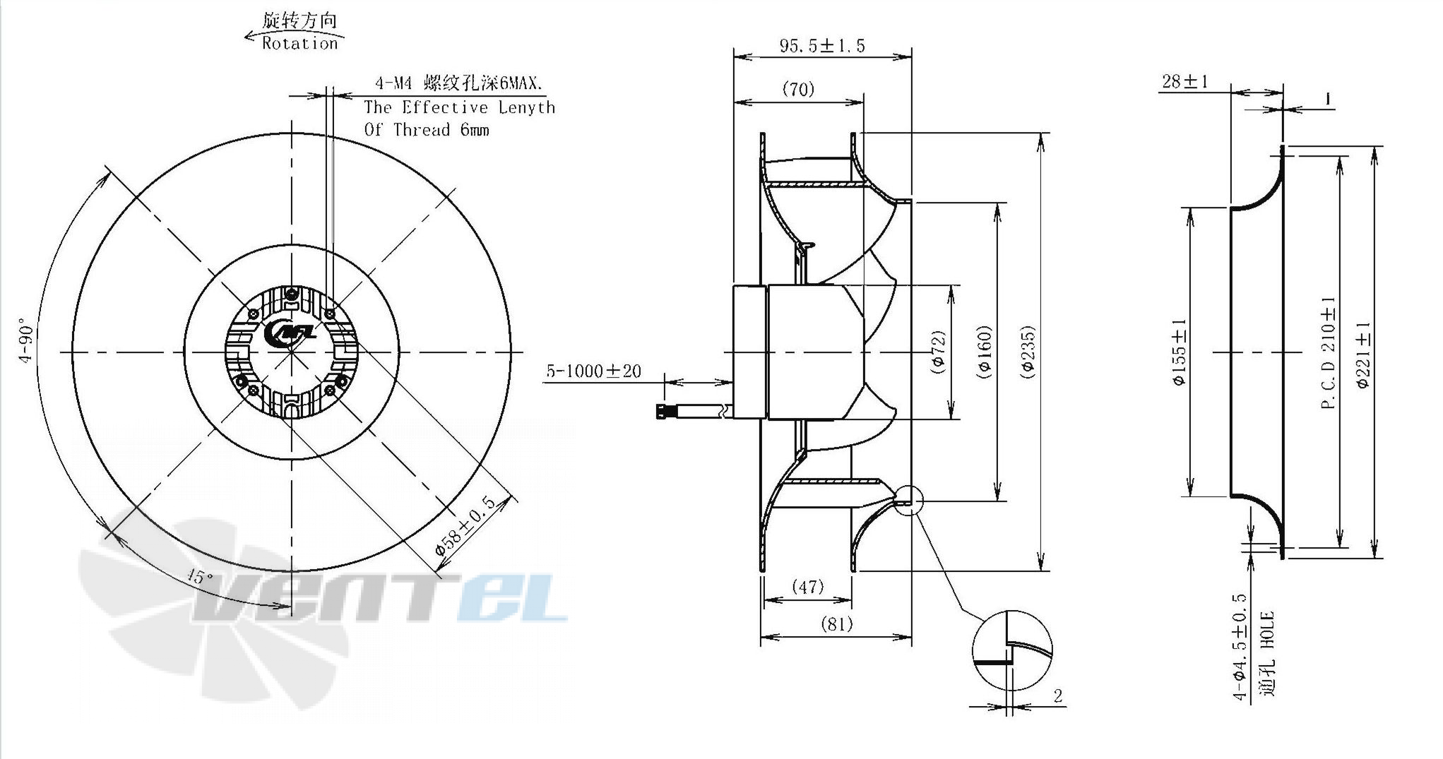 Габаритные размеры AFL B3P225-DC072-007 0.1 кВт