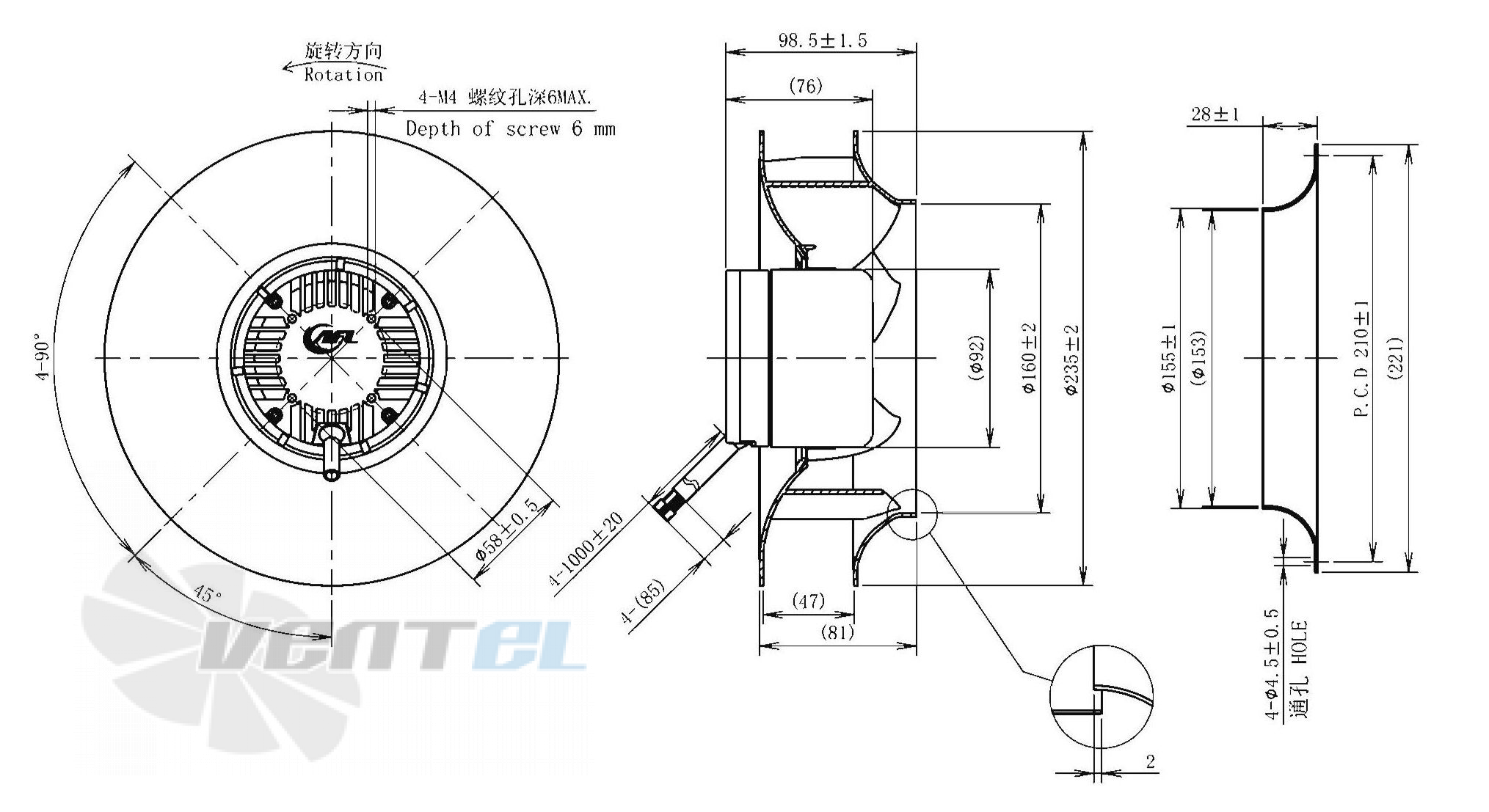 Габаритные размеры AFL B3P225-DC092-019 0.14 кВт