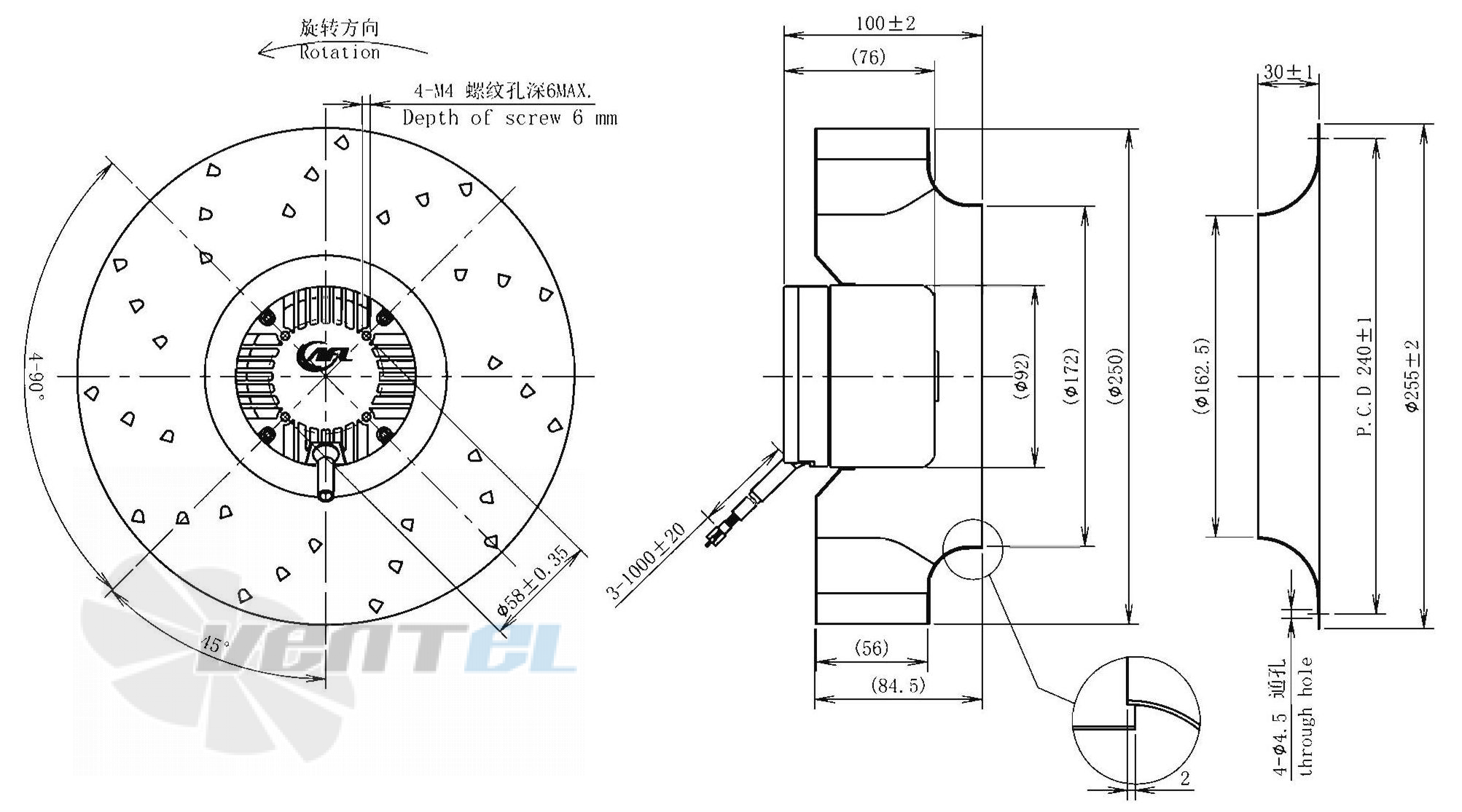 Габаритные размеры AFL B3P250-DC092-004 0.095 кВт