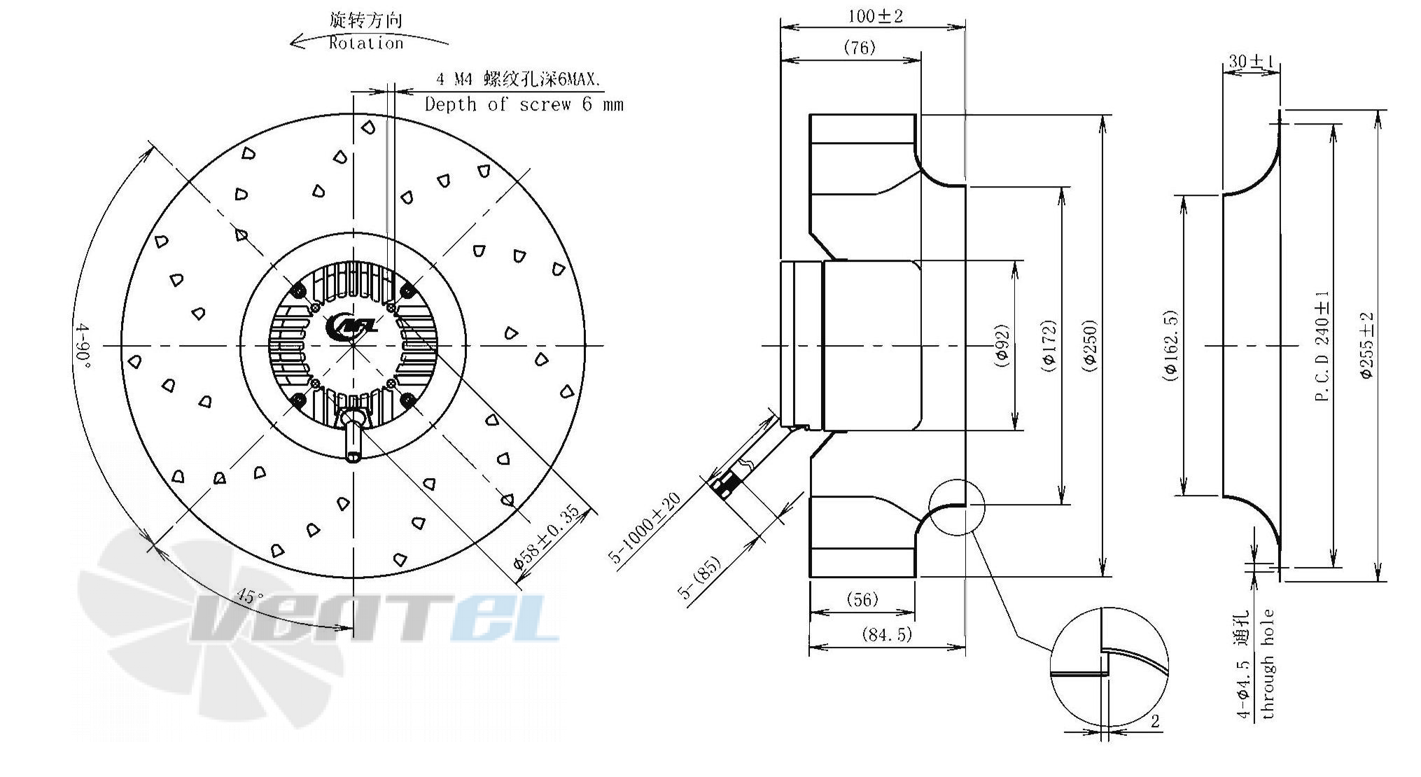Габаритные размеры AFL B3P250-DC092-017 0.12 кВт