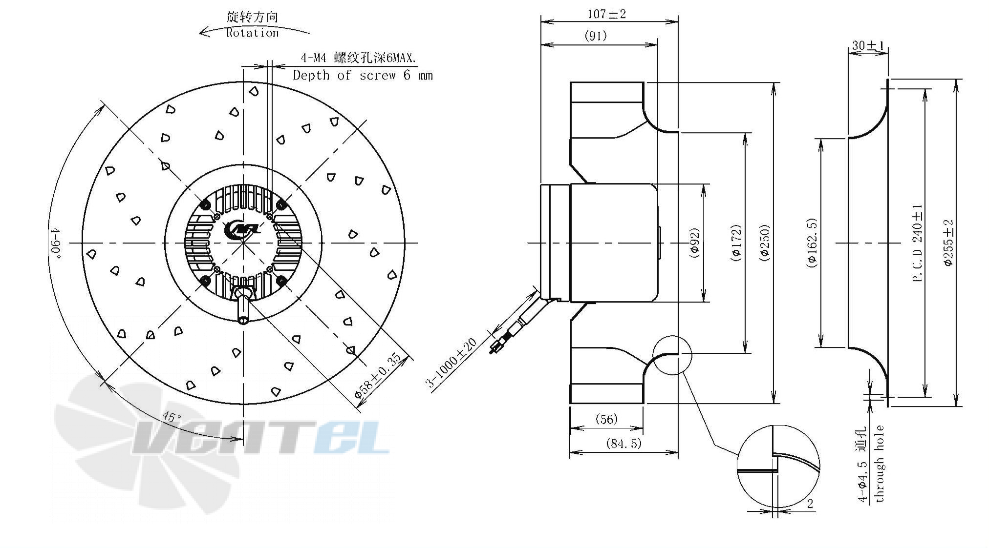 Габаритные размеры AFL B3P250-DC092-900 0.23 кВт