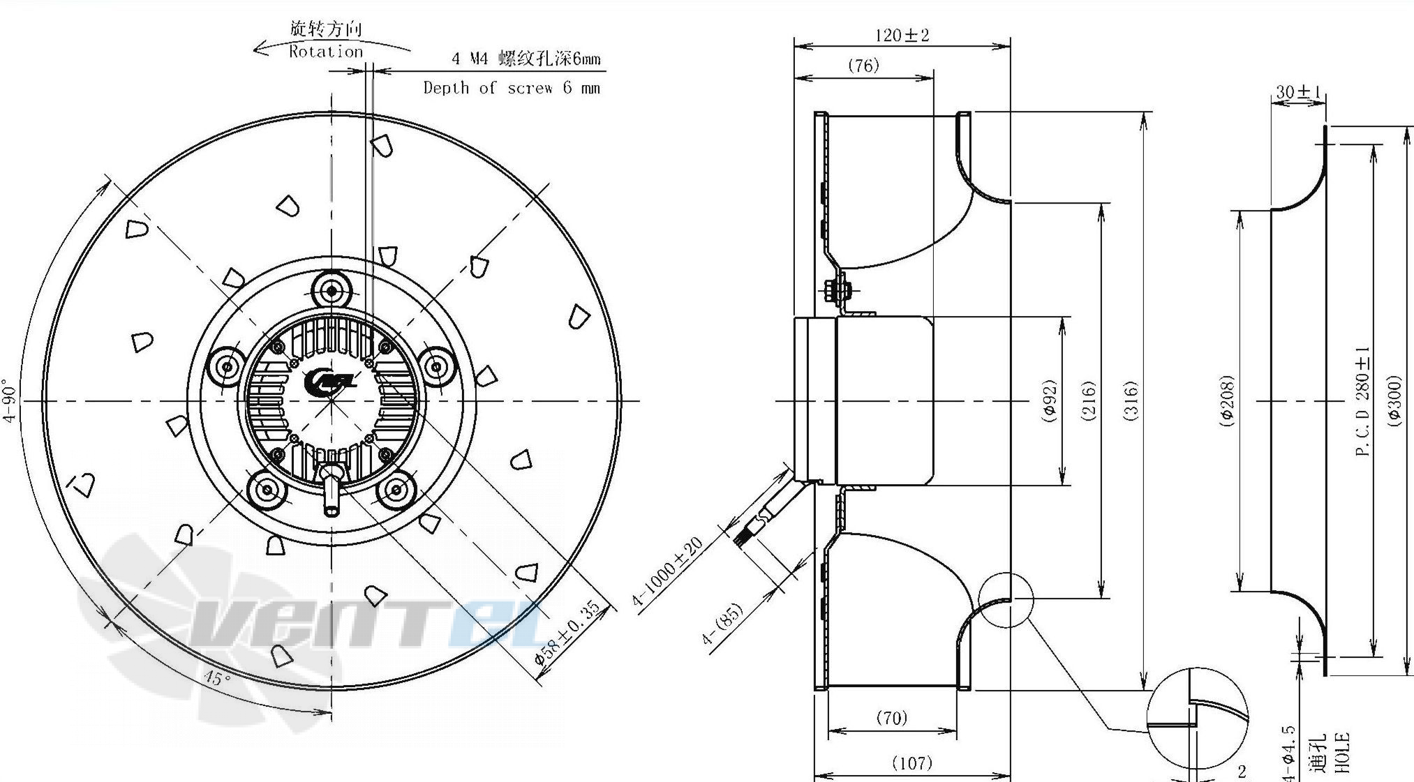 Габаритные размеры AFL B3P310-DC092-003 0.12 кВт