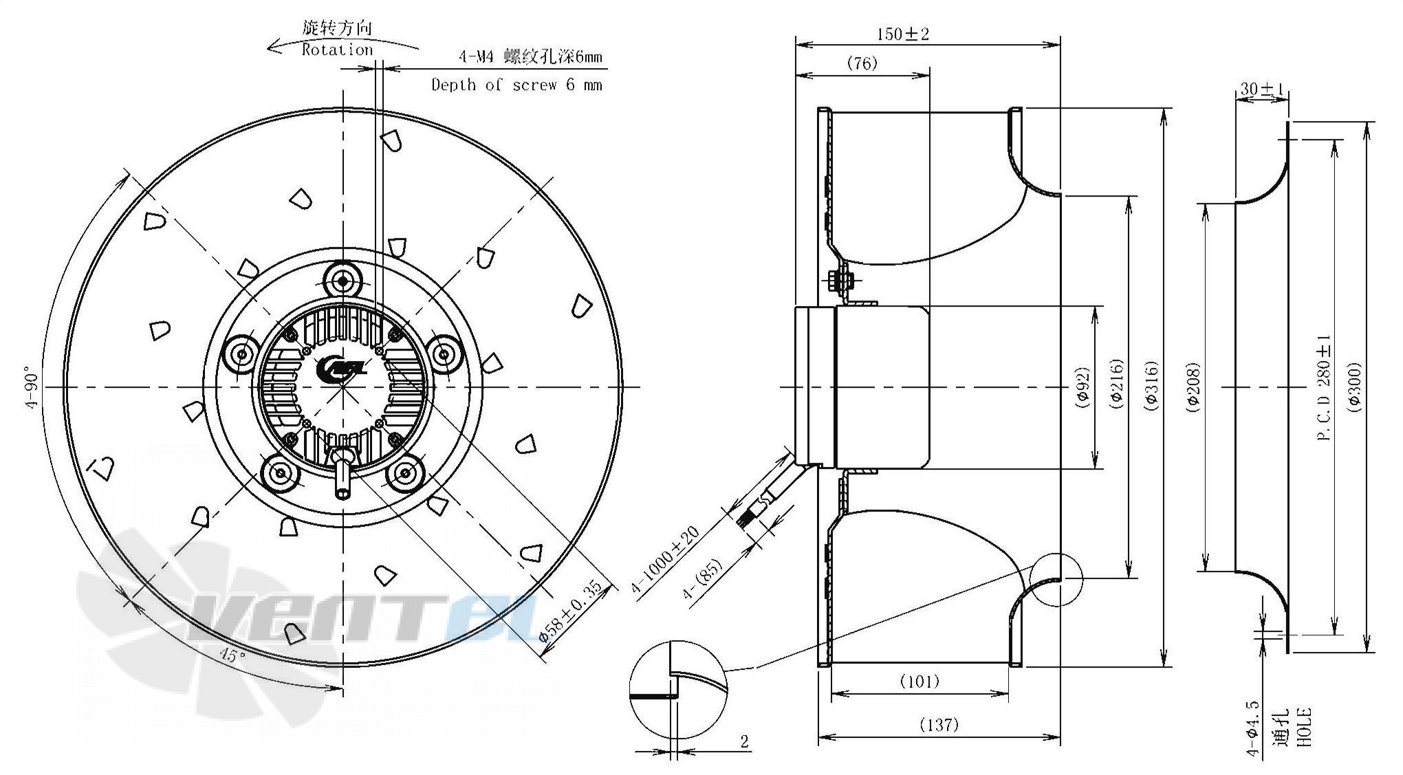 Габаритные размеры AFL B3P310-DC092-005 0.14 кВт