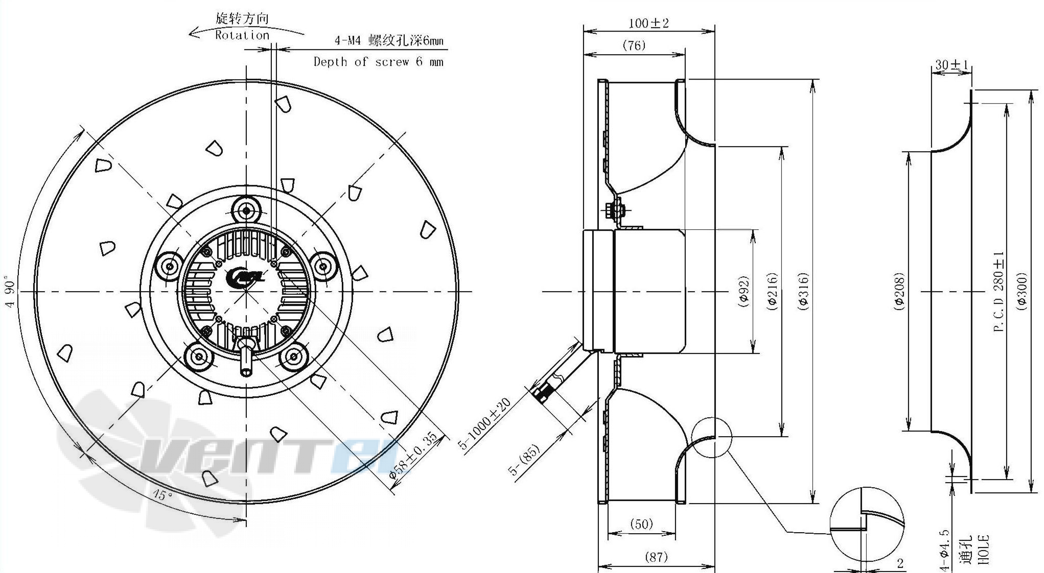 Габаритные размеры AFL B3P310-DC092-007 0.11 кВт