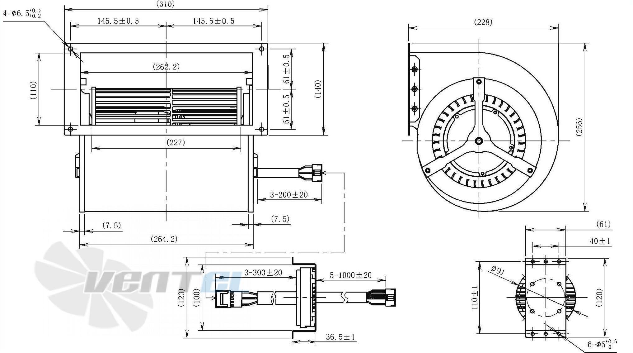 Габаритные размеры AFL F3P160-DC092-900 0.13 кВт с вперед загнутыми лопатками AC