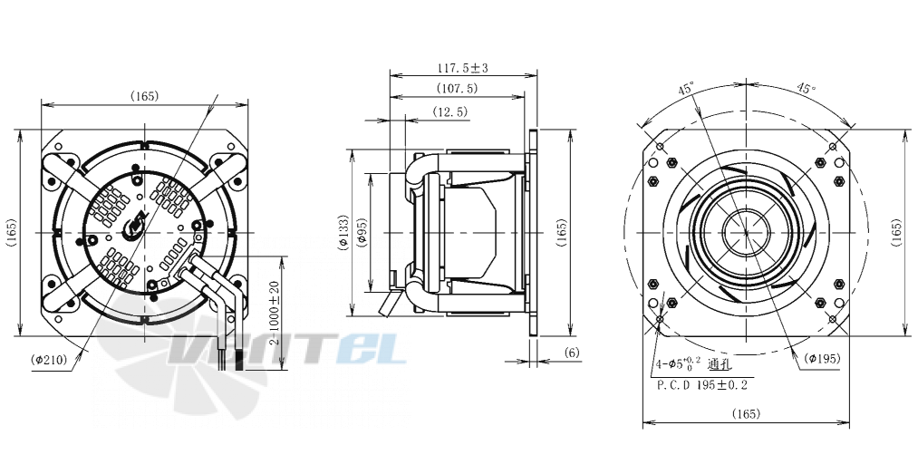 Габаритные размеры AFL B3P133-EC072-010 0.055 кВт