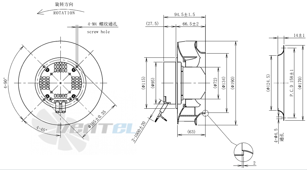 Габаритные размеры AFL B3P190-EC072-002 0.095 кВт