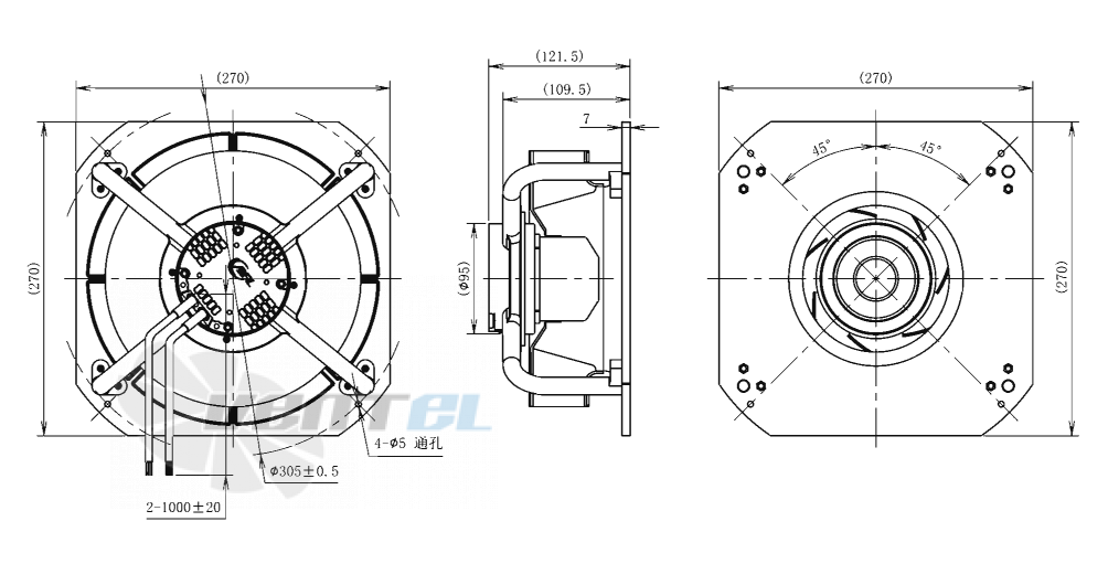 Габаритные размеры AFL B3P220-EC072-010 0.075 кВт