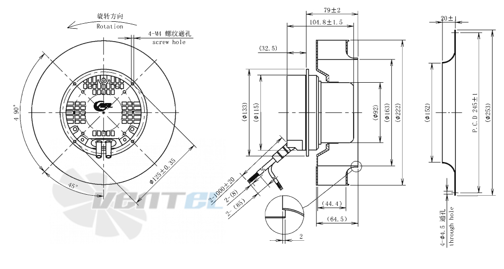 Габаритные размеры AFL B3P220-EC092-100 0.14 кВт