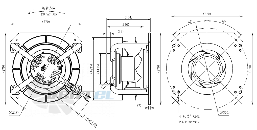 Габаритные размеры AFL B3P225-EC092-024 0.2 кВт