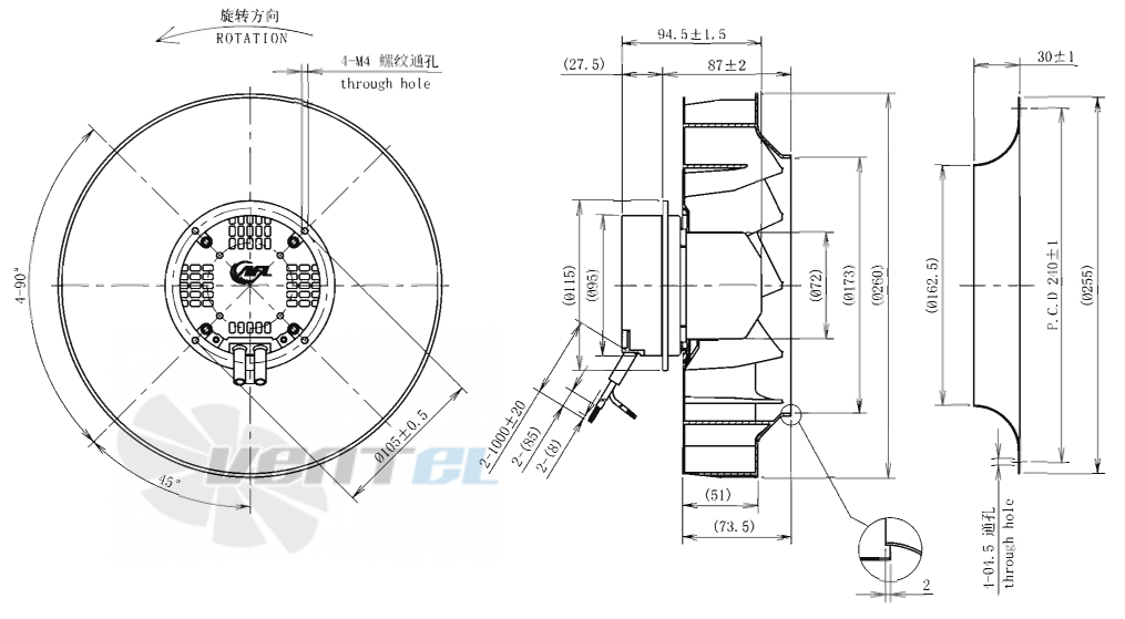 Габаритные размеры AFL B3P250-EC072-008 0.09 кВт
