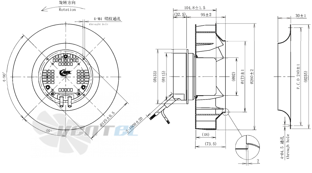 Габаритные размеры AFL B3P250-EC092-020 0.17 кВт