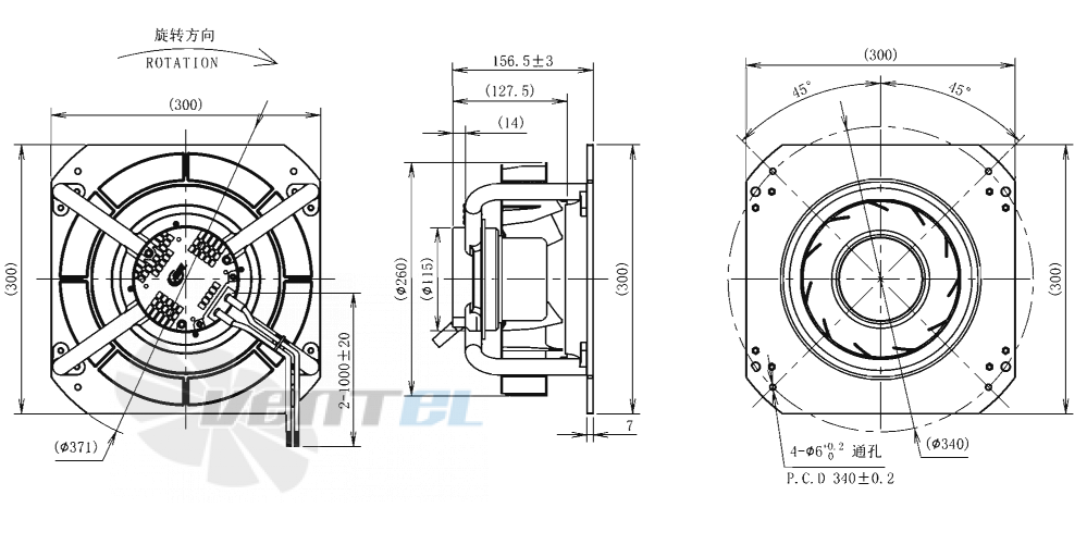 Габаритные размеры AFL B3P250-EC092-025 0.17 кВт