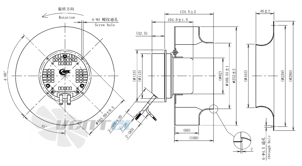 Габаритные размеры AFL B3P250-EC092-033 0.14 кВт