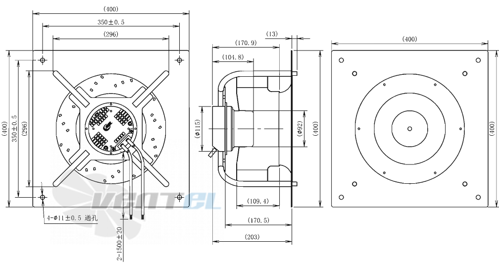 Габаритные размеры AFL B3P280-EC092-013 0.13 кВт