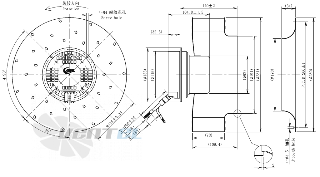 Габаритные размеры AFL B3P280-EC092-100 1 кВт