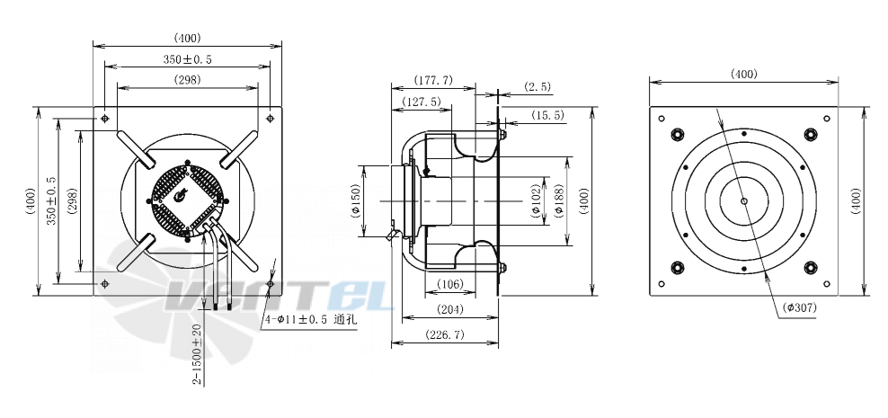 Габаритные размеры AFL B3P280-EC102-015 0.37 кВт