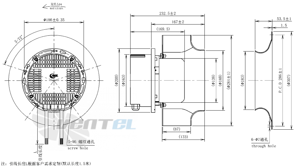 Габаритные размеры AFL B3P280-EC137-200 0.7 кВт