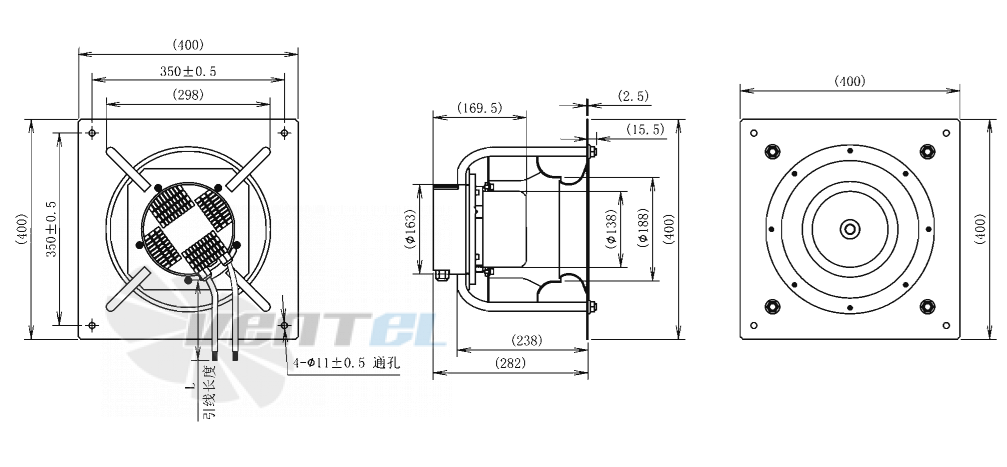 Габаритные размеры AFL B3P280-EC137-201 0.7 кВт