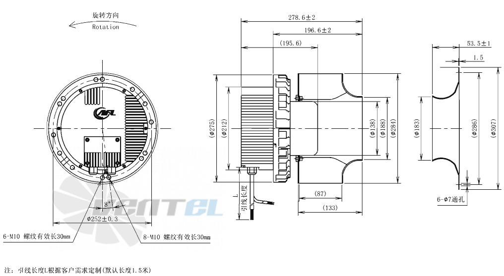 Габаритные размеры AFL B3P280-EC137-900 1.1 кВт