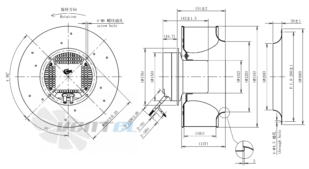 Габаритные размеры AFL B3P310-EC102-001 0.32 кВт