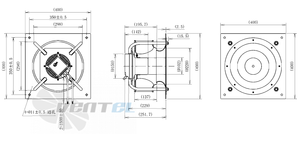 Габаритные размеры AFL B3P310-EC102-013 0.32 кВт