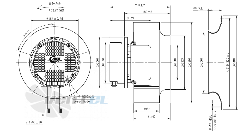 Габаритные размеры AFL B3P310-EC137-100 0.98 кВт