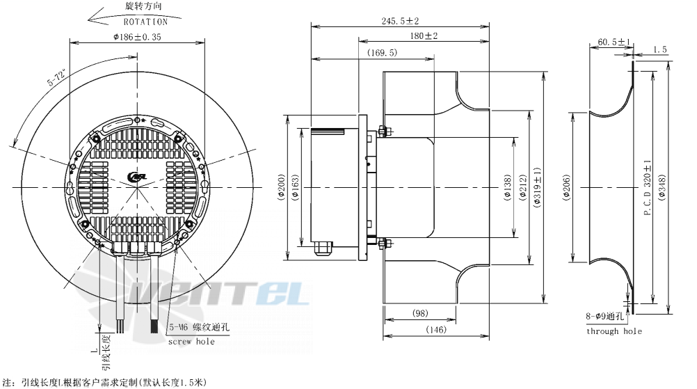 Габаритные размеры AFL B3P310-EC137-200 0.73 кВт