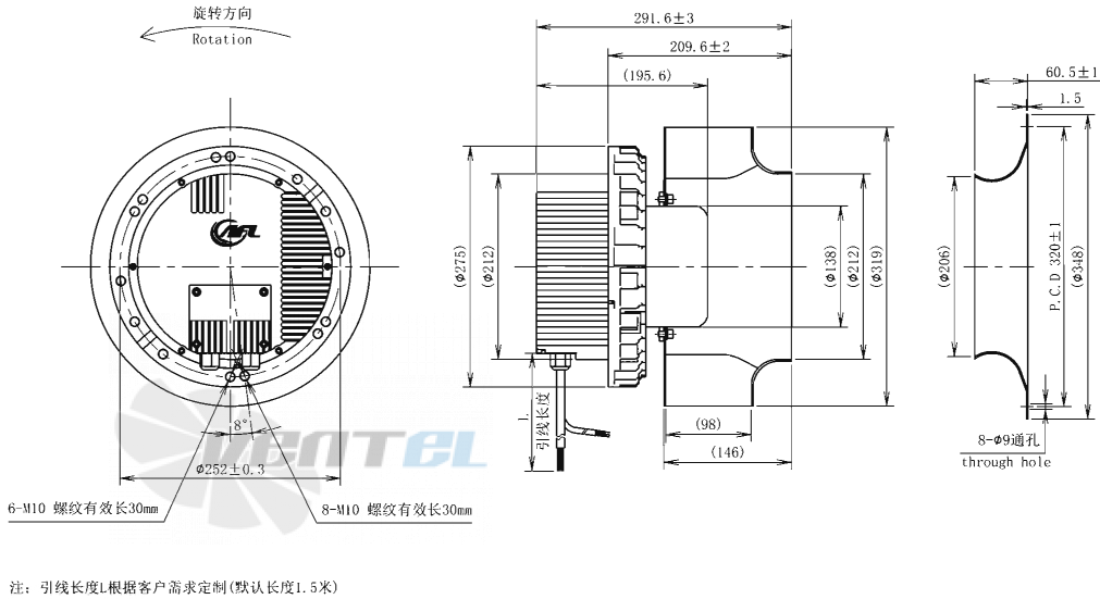 Габаритные размеры AFL B3P310-EC137-900 1.4 кВт