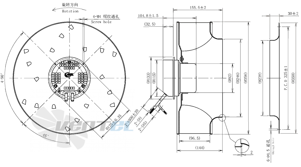 Габаритные размеры AFL B3P355-EC092-001 0.12 кВт