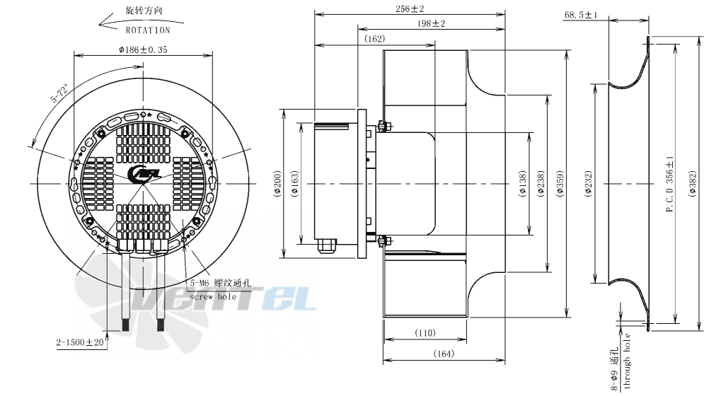 Габаритные размеры AFL B3P355-EC137-100 0.99 кВт