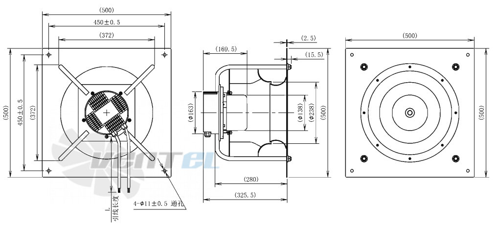 Габаритные размеры AFL B3P355-EC137-201 0.9 кВт