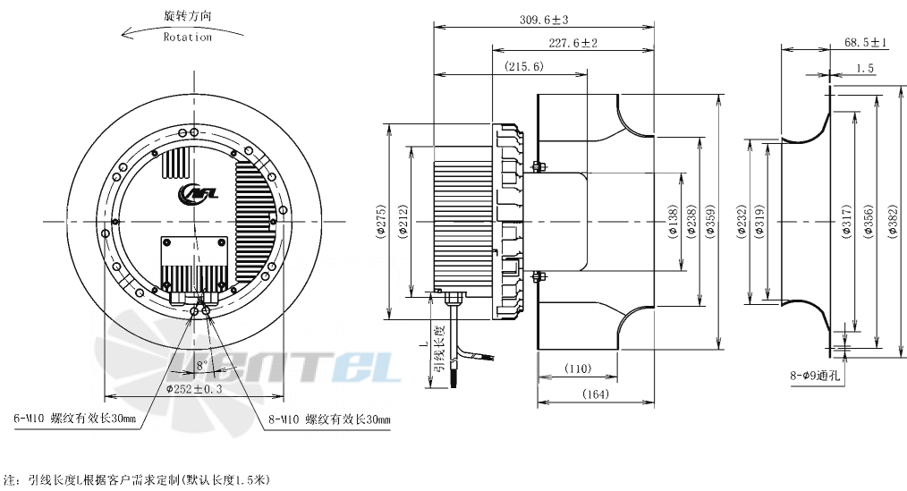 Габаритные размеры AFL B3P355-EC137-900 1.7 кВт