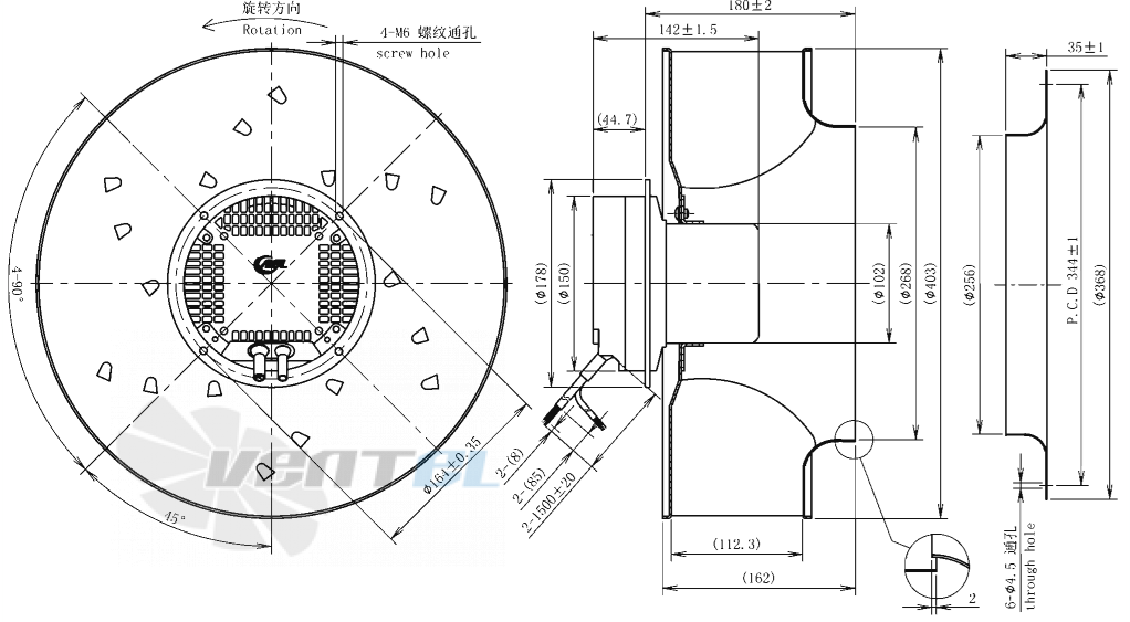 Габаритные размеры AFL B3P400-EC102-001 0.33 кВт