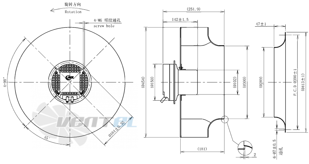 Габаритные размеры AFL B3P450-EC102-100 0.26 кВт