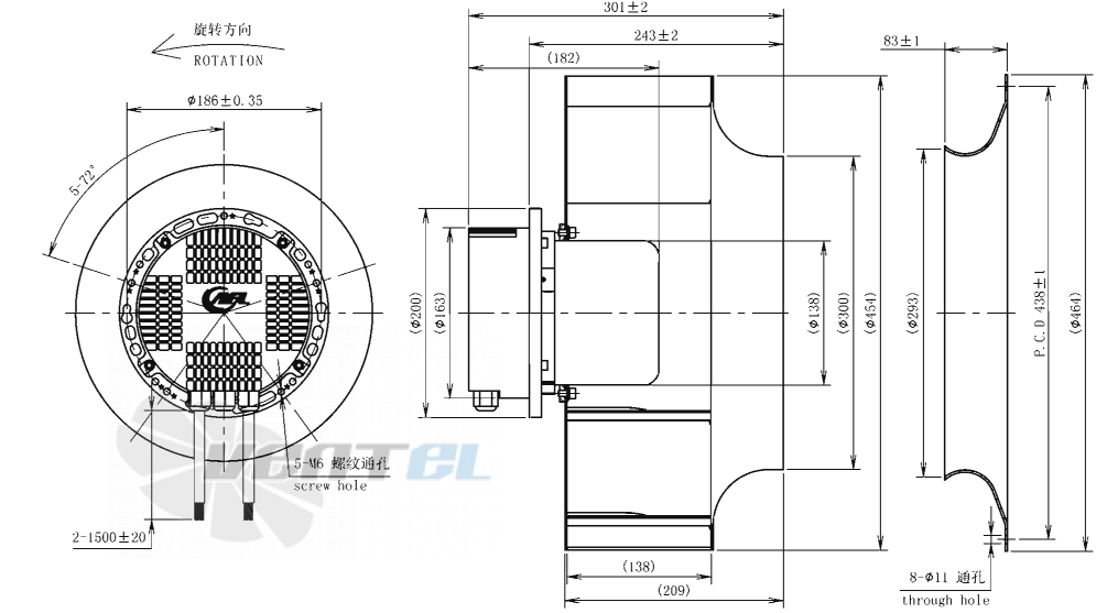 Габаритные размеры AFL B3P450-EC137-100 1 кВт