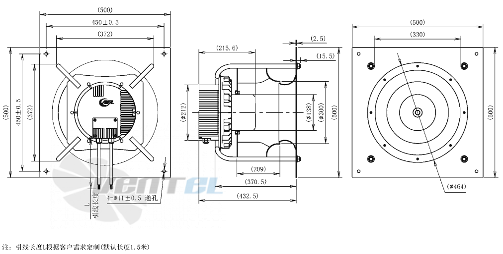 Габаритные размеры AFL B3P450-EC137-901 1.25 кВт
