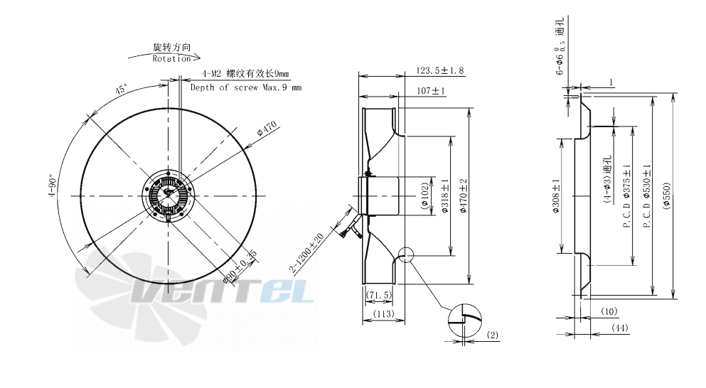 Габаритные размеры AFL B3P470-EC102-015 0.22 кВт