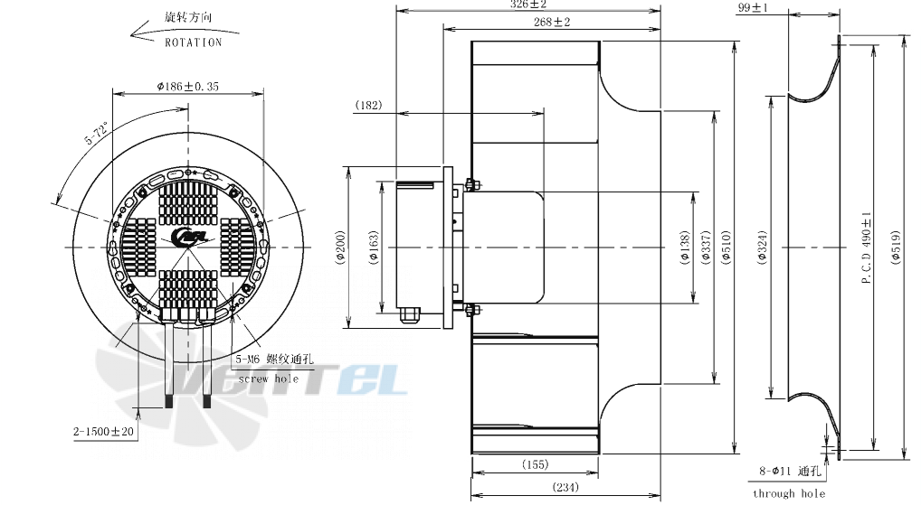 Габаритные размеры AFL B3P500-EC137-100 0.87 кВт