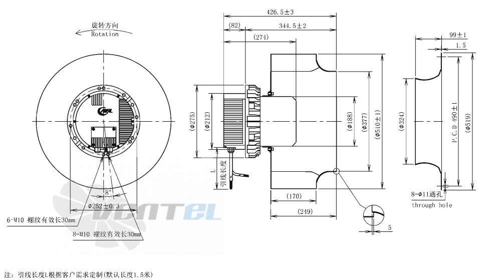 Габаритные размеры AFL B3P500-EC188-001 3 кВт