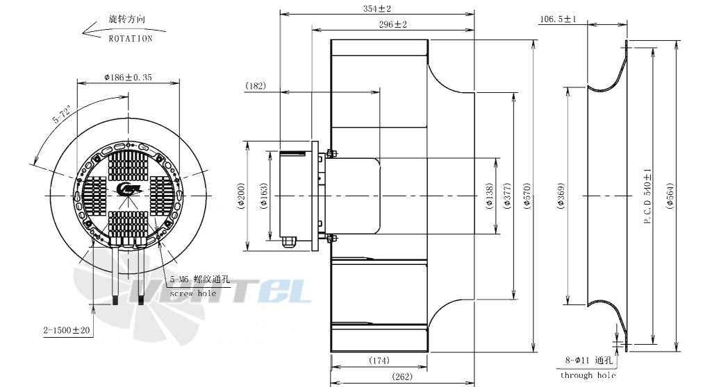 Габаритные размеры AFL B3P560-EC137-100 0.77 кВт