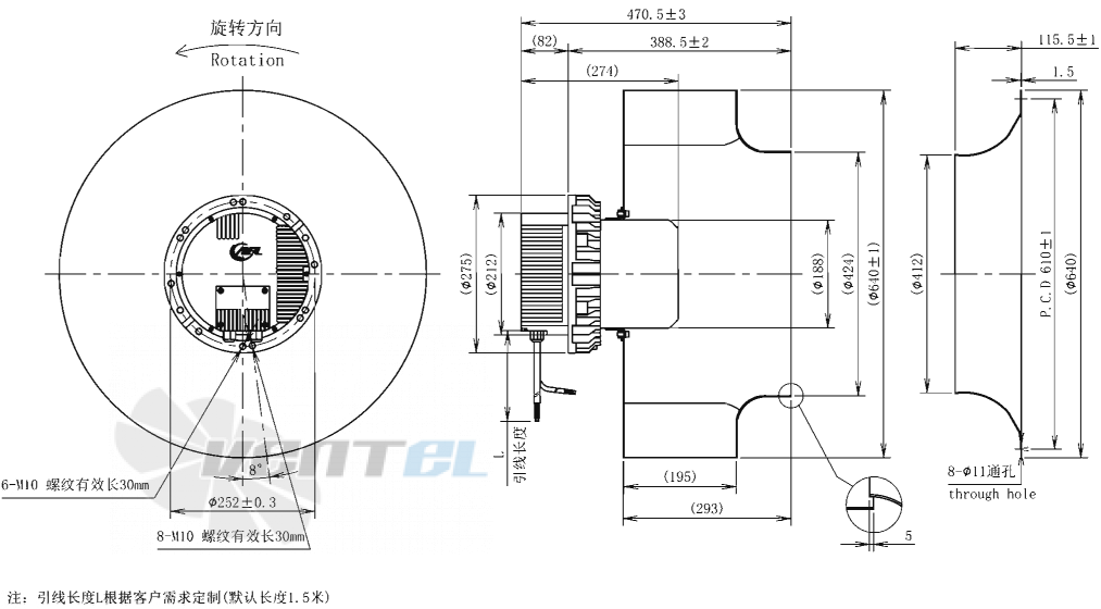 Габаритные размеры AFL B3P630-EC188-001 2.7 кВт