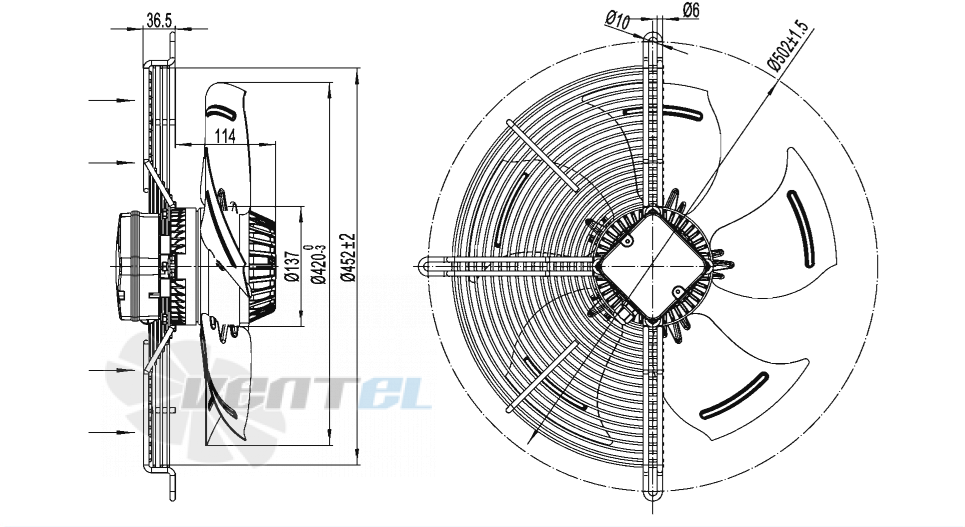Габаритные размеры AFL A4E420B-5DM-AR00 0.30 кВт осевой AC