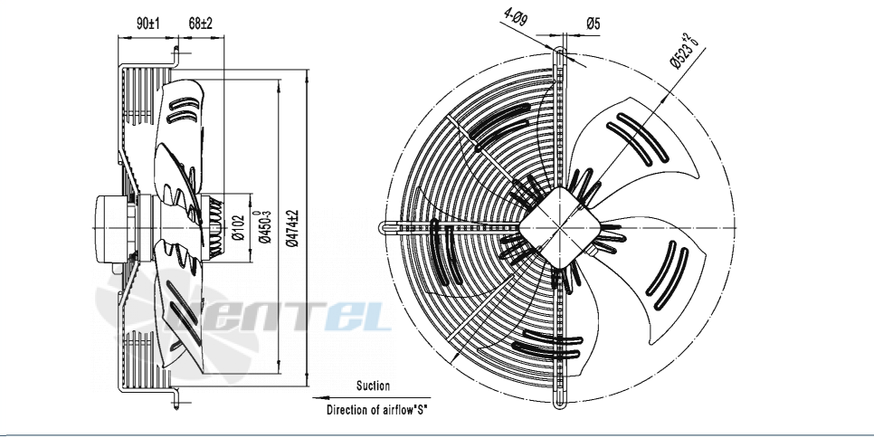 Габаритные размеры AFL A6E450S-5DM-AN00 0.13 кВт осевой AC